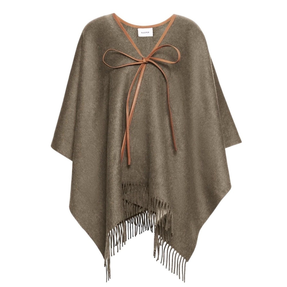 NWT‎ SLEEPER Medusa Wool Poncho Brown Leather Tie Fringe Size Small/Medium Soft - Picture 8 of 9